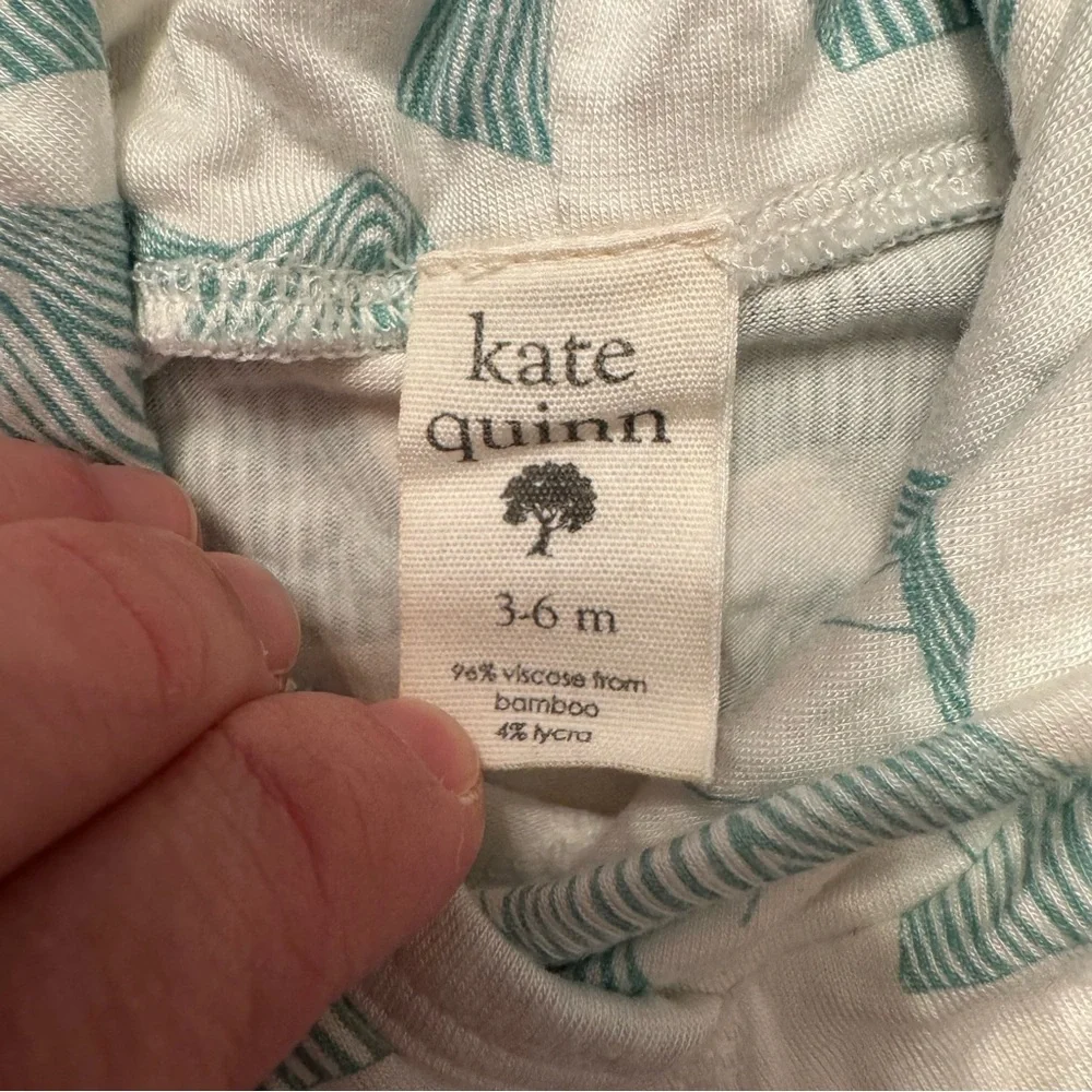 Kate Quinn Baby Short Sleeve Hoodie Bamboo Viscose Teal Tent Print‎ 3-6 Months